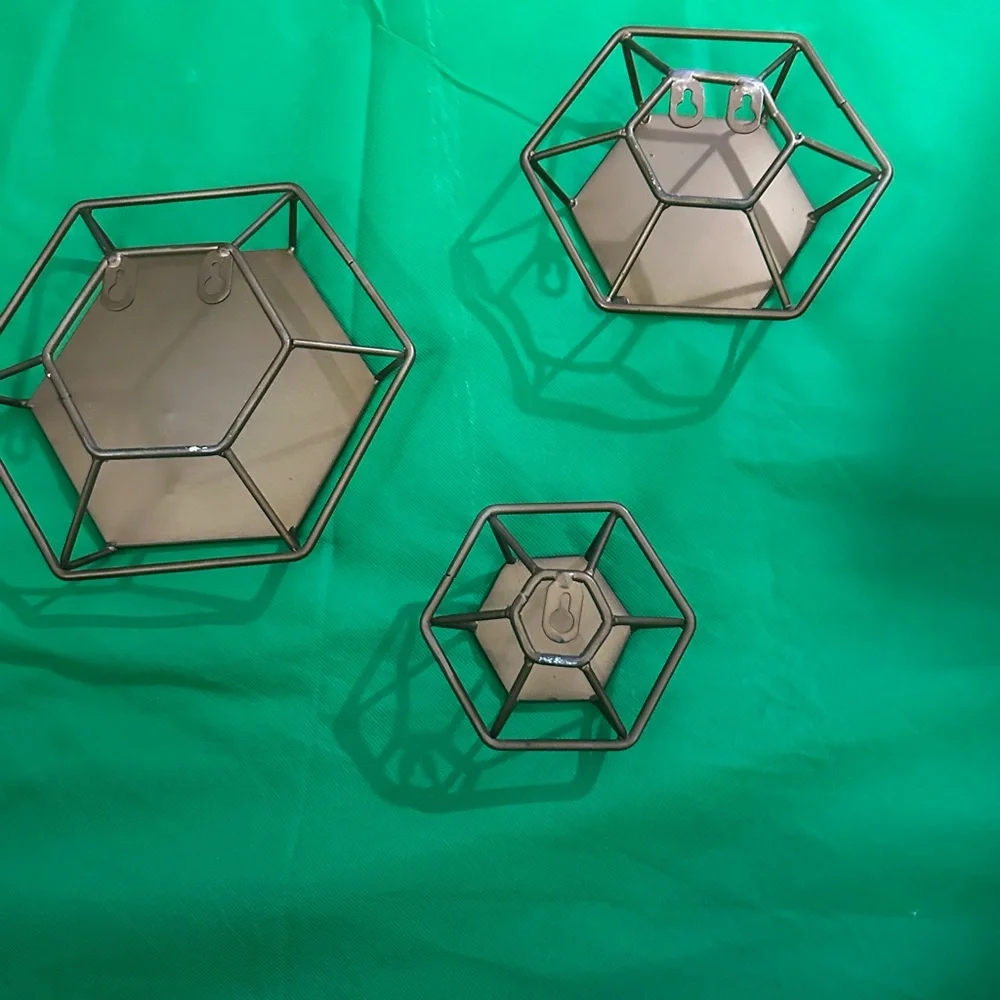 Hexagonal Gold Wall Mirror Set - Picture 5 of 7